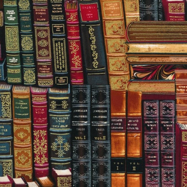 100% Cotton Fabric Half Metre 50cm Timeless Treasures Library Books Metallic Brown Black